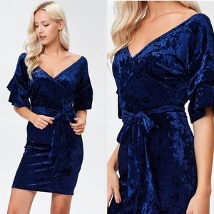Royal Blue Ice Velvet Tiered Sleeve & Tie Waist